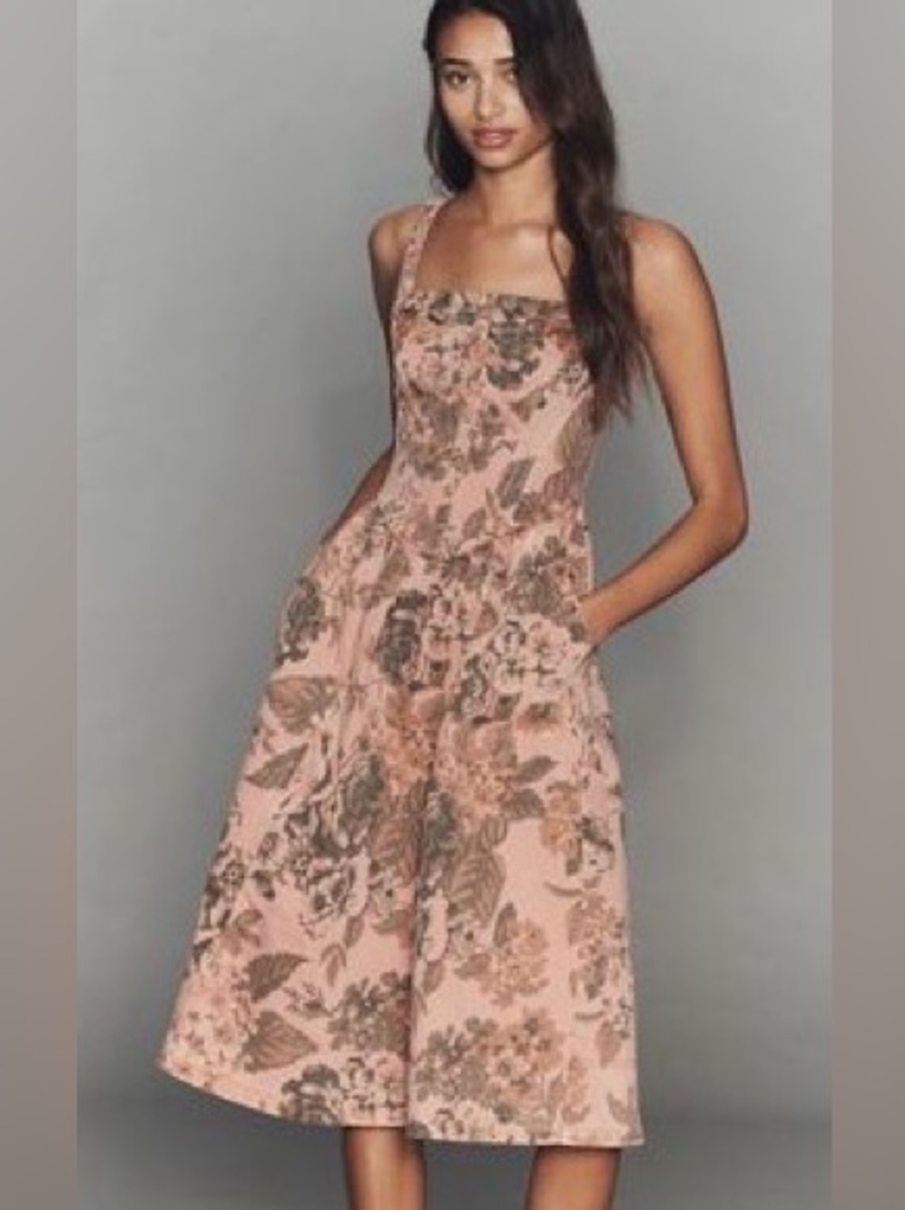 NWT Anthropologie Pilcro, square-neck, bustier, midi floral dress
